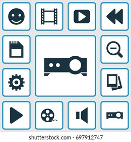 Music Icons Set. Collection Of Silence, Film, Gear And Other Elements. Also Includes Symbols Such As Setting, Cogwheel, Frame.