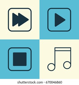 Music Icons Set. Collection Of Stop Button, Note, Following Song And Other Elements. Also Includes Symbols Such As Button, Melody, Next.