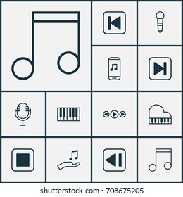 Music Icons Set. Collection Of Stop Button, Audio Mobile, Octave And Other Elements. Also Includes Symbols Such As Octave, Back, Mike.