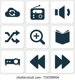 Music Icons Set. Collection Of Tuner, Next, Backward And Other Elements. Also Includes Symbols Such As Next, Projector, Presentation.