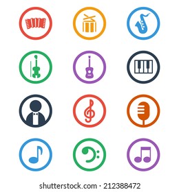Music icons set. Color vector illustration.