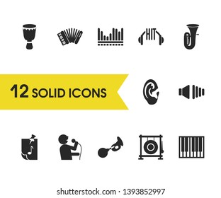 Music icons set with ear, singer and music hit elements. Set of music icons and vocalist concept. Editable vector elements for logo app UI design.