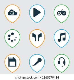 Music icons set with earphone, play, music and other memory elements. Isolated vector illustration music icons.