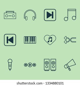 Music icons set with favorite tune, shuffle, song UI and other broadcast elements. Isolated vector illustration music icons.