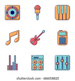 Music icons set. Flat set of 9 music vector icons for web isolated on white background