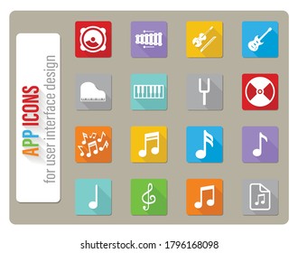 Musiksymbole, die in flachem Design mit langem Schatten stehen