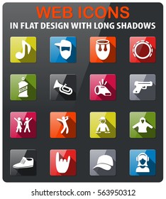 music icons set in flat design with long shadow