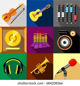 Music icons set, flat style