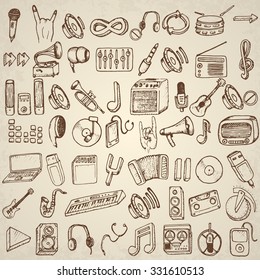 Music icons set. Hand drawn vector illustration.