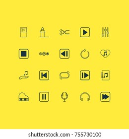 Music Icons Set. Includes Icons Such As Stop Button, Octave, Randomize.
