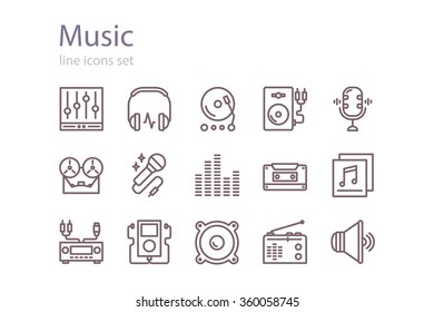 Music icons set. Line art. Stock vector.