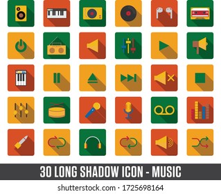 Music icons set long shadow vector