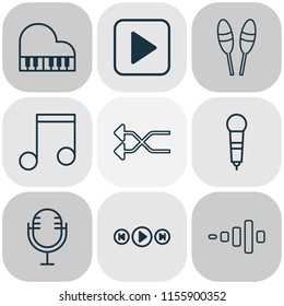 Music icons set with microphone, music, shuffle and other frequency elements. Isolated vector illustration music icons.