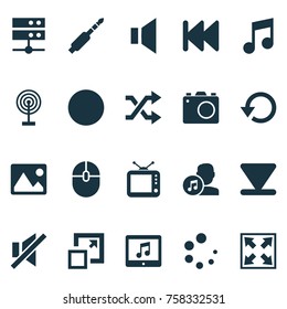 Music Icons Set With Mute, Musical Note, Cast And Other Musical Note Elements. Isolated Vector Illustration Music Icons.