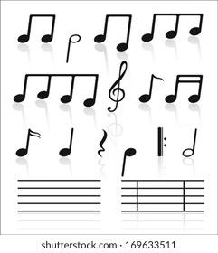 Music icons set of notes.