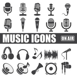 Music Icons Set On White Background. Vector