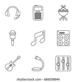 Music icons set. Outline set of 9 music vector icons for web isolated on white background