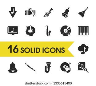 Music icons set with piano keys, xylophone and dj elements. Set of music icons and storage concept. Editable vector elements for logo app UI design.