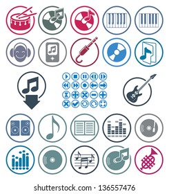 Music icons set, simple single color vector icons set for music and sound.