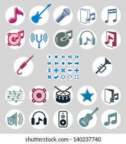 Music icons set, simple single color vector icons set for music and sound.