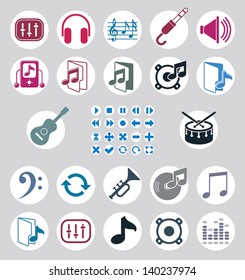 Music icons set, simple single color vector icons set for music and sound.