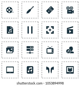 Music icons set with song list, media server, learning and other headphone elements. Isolated vector illustration music icons.
