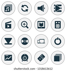 Music icons set with sync, clapperboard, remote and other speaker elements. Isolated vector illustration music icons.