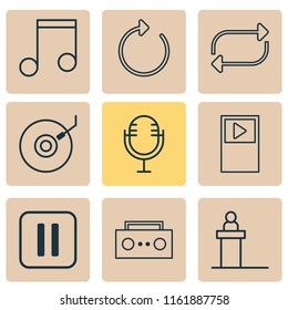 Music icons set with tape, refresh, dj disc and other refresh elements. Isolated vector illustration music icons.