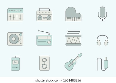 Music Icons set - Vector color symbols of sound equipment for the site or interface