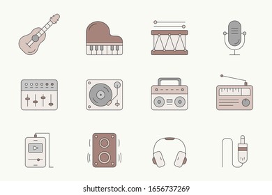 Music Icons set - Vector color symbols of sound equipment for the site or interface
