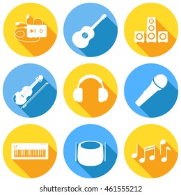 Music icons set. Vector flat