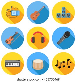 Music icons set. Vector flat