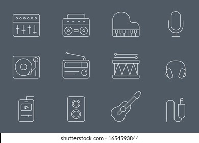 Music Icons set - Vector outline symbols of sound equipment for the site or interface
