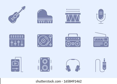 Music Icons set - Vector silhouettes of sound equipment for the site or interface