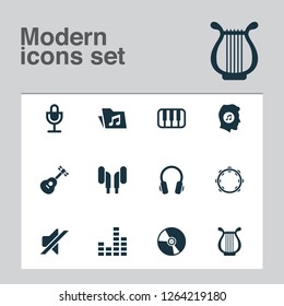 Music icons set with vinyl, mixer, guitar and other mike elements. Isolated vector illustration music icons.