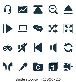 Music icons set with widen, upward, sound off and other magnifying elements. Isolated vector illustration music icons.