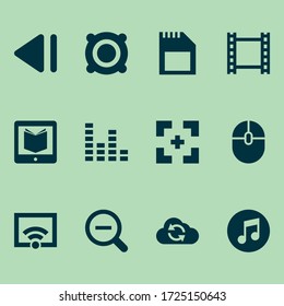 Music icons set with wifi, video, learning and other target elements. Isolated vector illustration music icons.