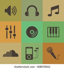 Music icons set.Retro color style.