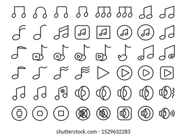 Music icons, simple and thin line design - Vector