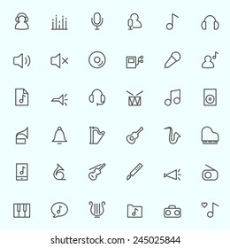 Music icons, simple and thin line design