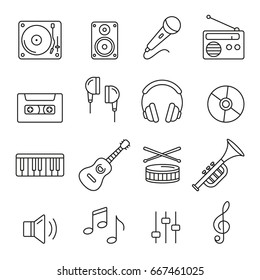 Music icons: thin monochrome icon set, black and white kit