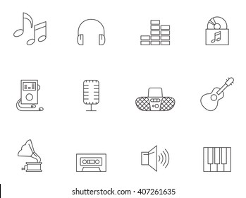 Music icons in thin outlines. 