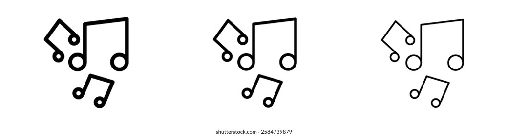 Music icons in three different stroke lines