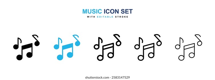 Music icons vector collection in black and blue colors on white background