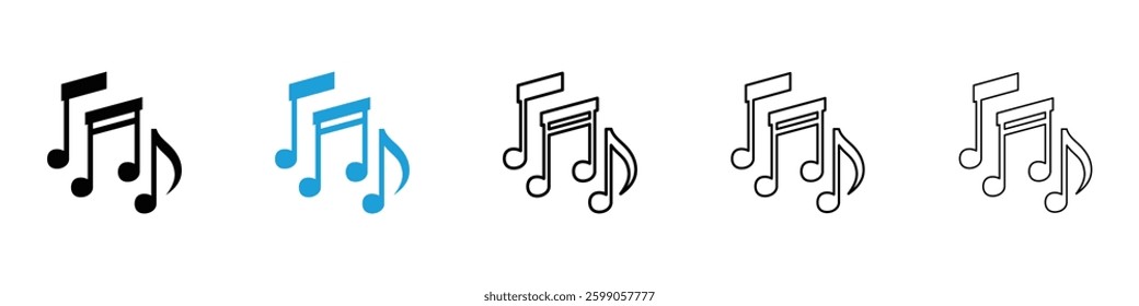 music icons vector illustrations in black and blue colors for web and ui designs