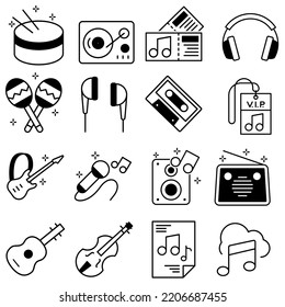 Music icons vector set. musical instruments illustration sign collection. sound symbols.