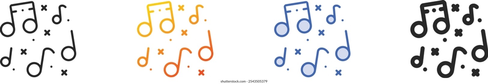 musiksymbol.Dünn linear, Farbverlauf, blauer Strich und fett Stildesign einzeln auf weißem Hintergrund