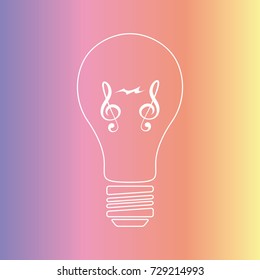 Music idea bulb with treble clef  on soft colorful background. Abstract musical idea icon. Vector illustration for music design. Isolated background available EPS.