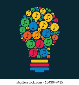 music idea concept symbol with music notes shaped colorful abstract bulb vector illustration