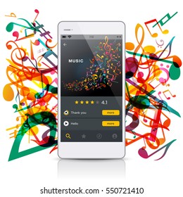 music image mobile phone, vector illustration